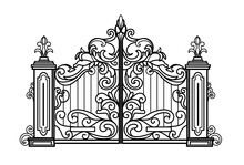 Metal Gate Sketch. Vector Illustration Of Decorative Forging Of A Two-door Garden Gate