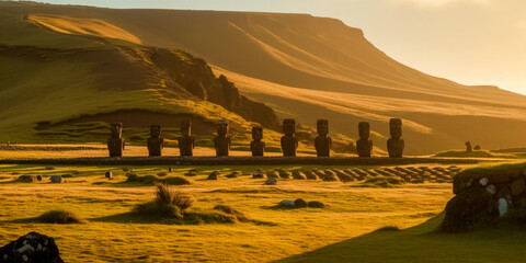 Wall Mural - Aerial view of Easter Island - Generative AI