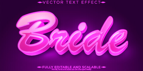 Wall Mural - Editable text effect bride, 3d pink and soft font style