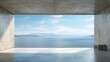© evannovostro - Abstract empty minimal open space concrete inerior with sunlight and an ocean view, 3d rendering, AI generated image