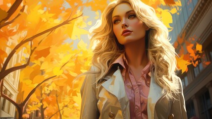 Wall Mural - woman in autumn city