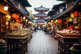 Bustling Shopping District In Kyoto, Generative AI