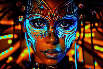 Wall Mural - a woman with glowing face paint. Generative AI Art.