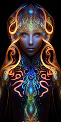 Poster - a woman with glowing hair. Generative AI Art.