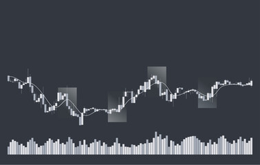 Gray financial chart and business trade investment in stock market dark background. Economic and infographic concept. Vector illustration