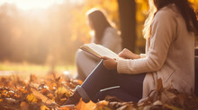 Christian Friend Groups Read And Study The Bible Together In The Park And Sharing The Gospel With A Friend And Holding Each Other's Hand Praying Together Created By Generative AI
