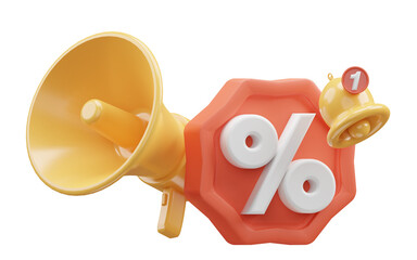 discount illustration with speaker and bell price tag icon