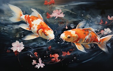 Wall Mural - Colorful of the Koi fish swimming in the pond.