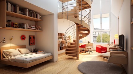 Minimalist Home with Spiral Staircase Leading to the Second Floor