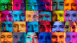 © master1305 - Collage made of close-up portraits of different people, men and women looking at camera over multicolored background in neon light. Concept of human emotions, youth, lifestyle, facial expression. Ad