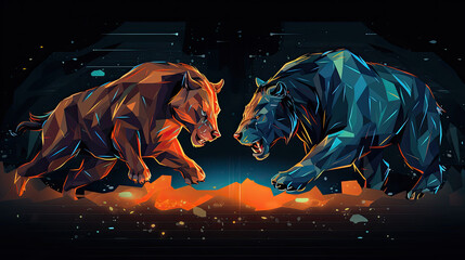 Wall Mural - Bull and Bear fighting on Stock Market, Graphic Art, Digital Design - Generative Ai