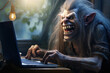 internet troll or cyberbully posting hate speech comments on online message boards with evil mischievous laugh