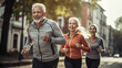 © Keitma - Elderly people running with friend, old persons doing sports