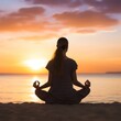 © fitpinkcat84 - Woman, hands or lotus pose meditation on sunset beach,