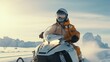 Snowmobiling in the snowy Arctic. Generative AI