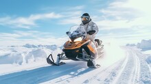 Snowmobiling In The Snowy Arctic. Generative AI