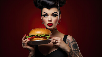 Woman holding tasty burger