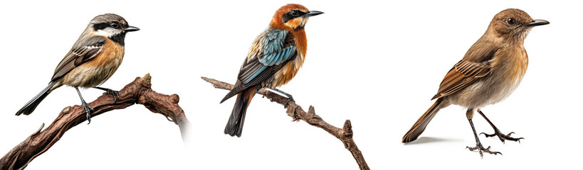 collection of the most common european birds isolated on transparent background