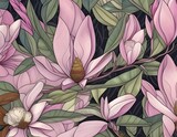 Fototapeta Do pokoju - Illustration of Magnolia in spring Patern Ai generated
