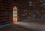 Fototapeta Desenie - Okno,wieża,widok,zabytek mur,cegła,światło,cień,krata,więzienie