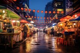 Fototapeta  - Vibrant and bustling night market street in China