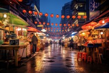 Vibrant And Bustling Night Market Street In China