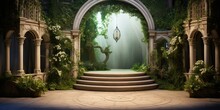 Set Of A King's Castle Garden Background For Theater Stage Scene