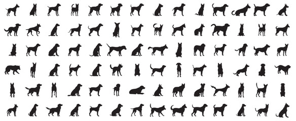 Set of dog silhouettes. Collection of dog silhouettes on isolated background. Vector illustration