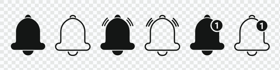 Notification bell vector icon set. Alarm symbol. Incoming message symbol. New message notofication. Vector illustration eps 10