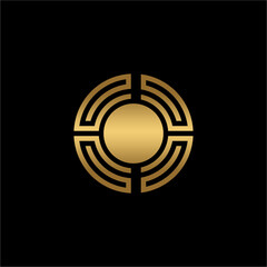 logo design circular gold initial g, monogram gg with asian greek pattern for global gold company