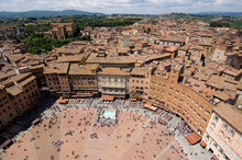 Piazza Del Camp In The Center Of Sienna, As Seen From A Bell Tower; Siena, Tuscany, Italy