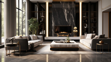 Wall Mural - modern living room, black marble