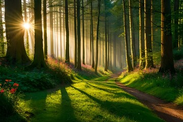 Poster - sunrise in the forest