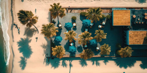 Wall Mural - Aerial view of a beach establishment - Generative AI