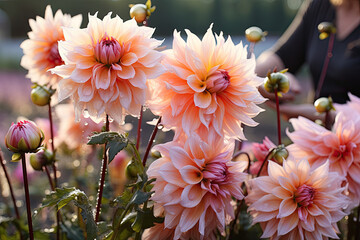 Beautiful Dahlia ‘Café au Lait’ flowers in sunny garden