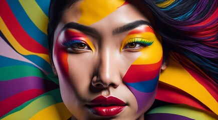 portrait of a woman with colored abstract hair, abstract colored portrait of a woman, portrait of a woman with colorful makeup, abstract Ultra HD colors, exotic colors