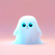 © Eliabe Lobo - white halloween ghost, furry with fur, cute, bright, big eyes, photography, 3D art, animated, decorative, light pink background