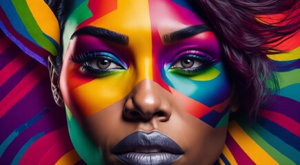 portrait of a woman with colored abstract hair, abstract colored portrait of a woman, portrait of a woman with colorful makeup, abstract Ultra HD colors, exotic colors