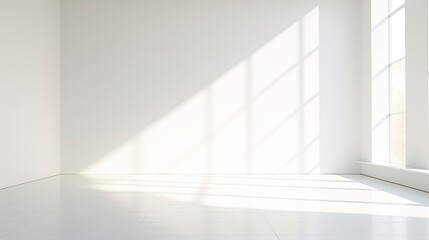 A white Empty room Surreal Minimalistic style morning light copy space, Generative AI