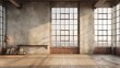 © kanesuan - Empty room Loft style morning light copy space, Generative AI