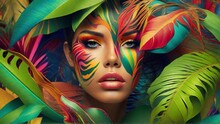 Portrait Of A Woman With Colored Abstract Hair, Abstract Colored Portrait Of A Woman, Portrait Of A Woman With Colorful Makeup, Abstract Ultra HD Colors, Exotic Colors