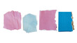 Pink and blue papers torn from a magazine for using as ransom note letter background