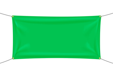 Wall Mural - green fabric banner with folds stretched on ropes with space for your slogan, word or art. png isola