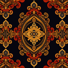 Poster - Traditional Thai Kanok fabric pattern. Luxury ornate elegant Thai style. Print design for fabric texture textile wallpaper background backdrop.