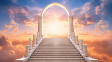 Stairway To Heaven. White Stone Steps Rise To Heaven To The  Paradise Light