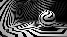 Black And White Design. Pattern With Optical Illusion. 3D Geometrical Background. Modern Art Concept. Illustration For Cover, Card, Postcard, Interior Design, Decor, Packaging, Invitations Or Print.