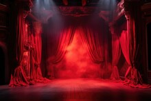 A Stage With A Red Curtain And A Stage Light