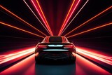 Fototapeta Perspektywa 3d - 3D rendering of a brand-less generic concept car with neon lights, A captivating image of a car engulfed in a tunnel, AI Generated