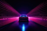 Fototapeta Do przedpokoju - car on the road in the tunnel with neon lights, 3d rendering, A captivating image of a car engulfed in a tunnel, AI Generated