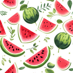 Vector seamless pattern with watermelon print for textile clip art isolated on white background.